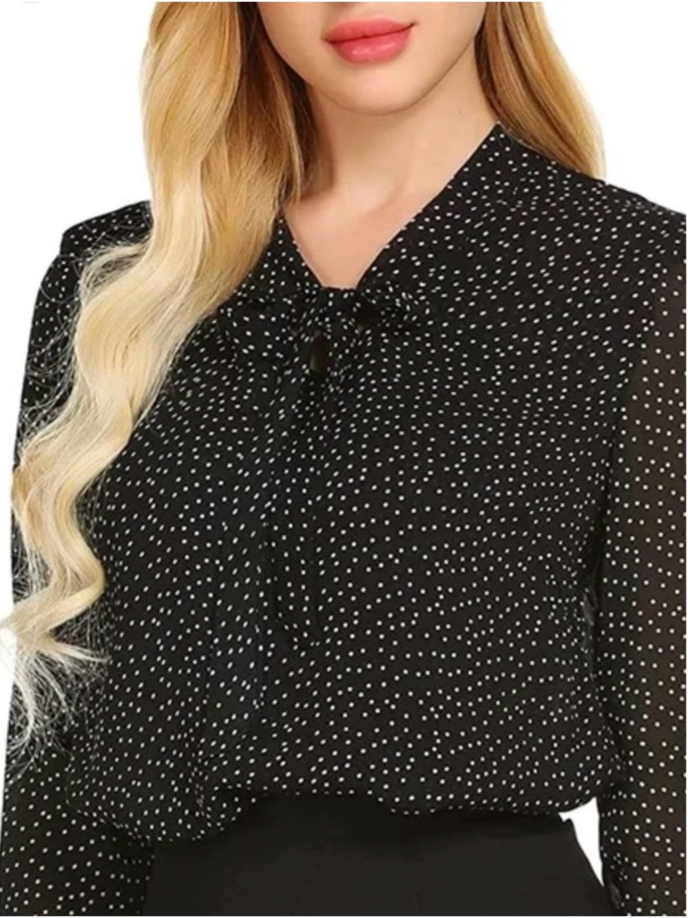 Acevog Black Polka Dot Tie-Neck Blouse
